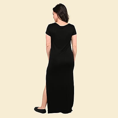 Tamsy Black Maxi Lounge Dress with Side Vents - S