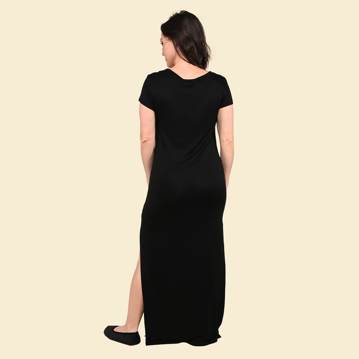 TAMSY Black Maxi Lounge Dress with Side Vents - S image number 1