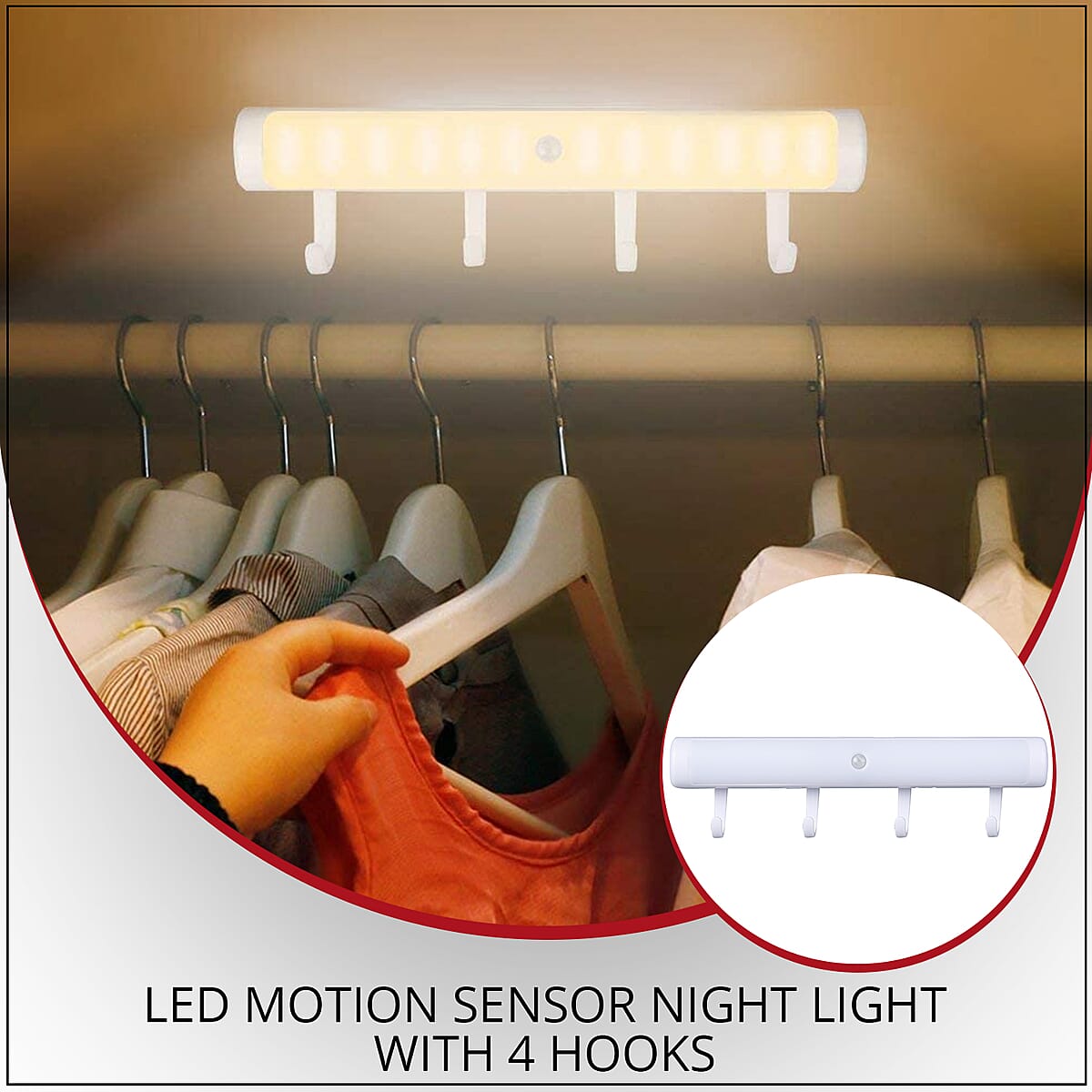 14 SMD LED Motion Sensor Night Light with 4 Removable Hooks image number 1