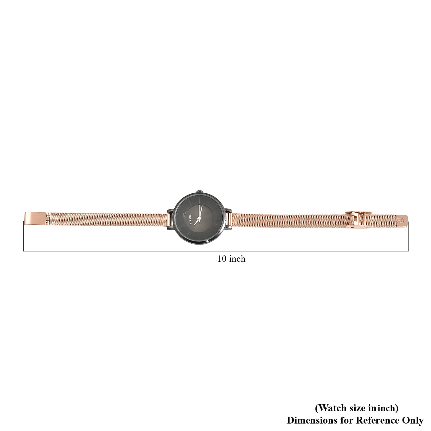 Strada Japanese Movement Watch with ION Plated RG Stainless Steel Mesh Strap and Black Dial (31.50 mm)