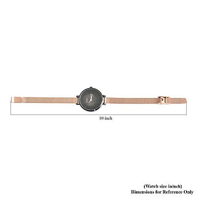Strada Japanese Movement Watch with ION Plated RG Stainless Steel Mesh Strap and Black Dial (31.50 mm)