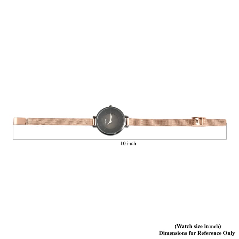 Strada Japanese Movement Watch with ION Plated RG Stainless Steel Mesh Strap and Black Dial (31.50 mm)
