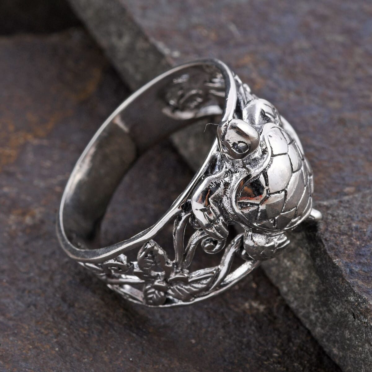 Bali Legacy Sterling Silver Turtle Ring (Size 5.0) 7.50 Grams image number 1