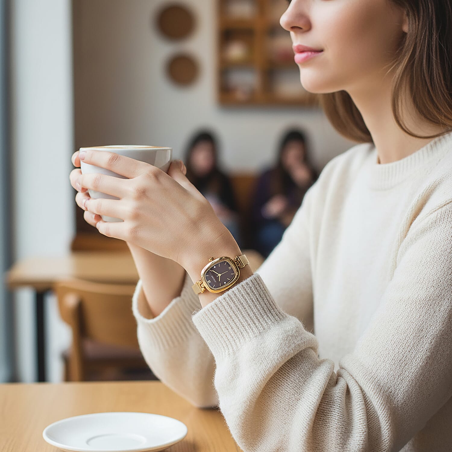 Strada Austrian Crystal Japanese Movement Watch in ION Plated YG Stainless Steel Mesh Strap with Marron Dial