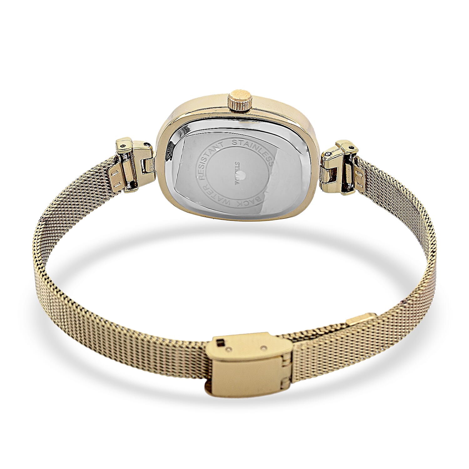 Strada Austrian Crystal Japanese Movement Watch in ION Plated YG Stainless Steel Mesh Strap with Marron Dial