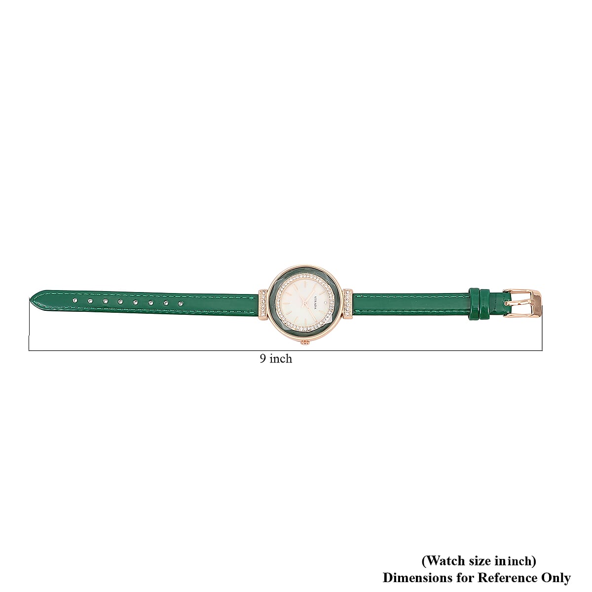 Strada Austrian Crystal, Enameled Japanese Movement Watch with Green Faux Leather Band image number 6