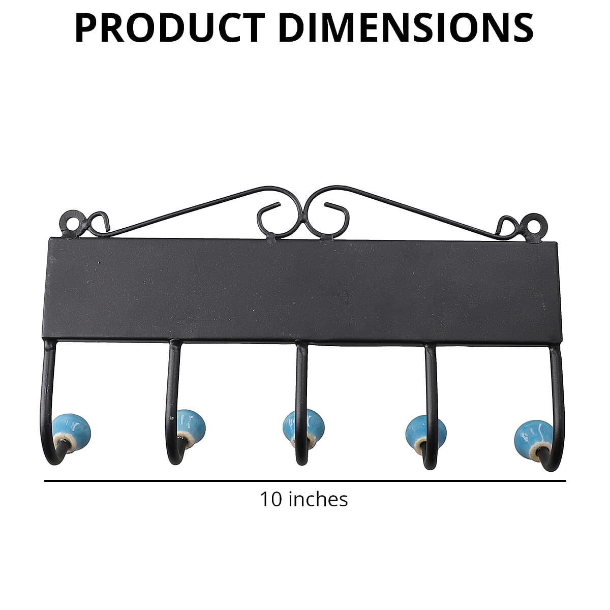 BLUE POTTERY Hand Painted Floral Design Decorative Tile Wall Hook - Blue (5 Hooks) image number 3