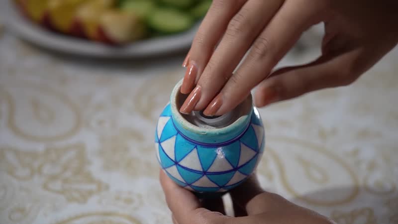 Blue Pottery Hand Painted Salt And Pepper Dispenser Set