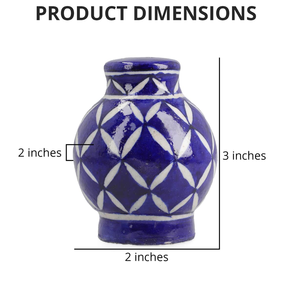 Set of 2 Blue Pottery Hand Painted Diamond Pattern Salt And Pepper Dispenser Set - Blue image number 3