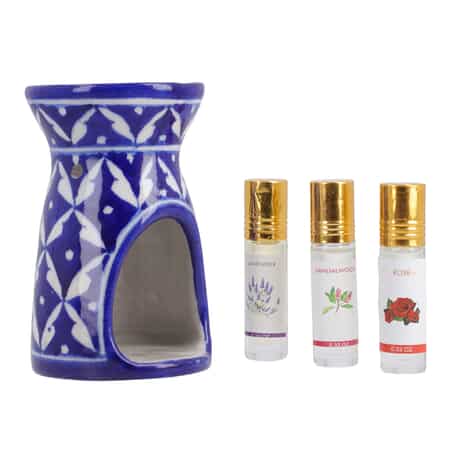 Oil Diffuser Essential Oils Burner Ceramic Aromatherapy Blue White