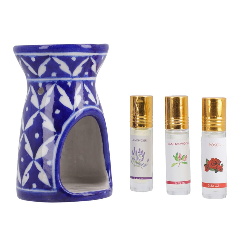 Blue Pottery Handmade Leaf Pattern Aroma Oil Diffuser
