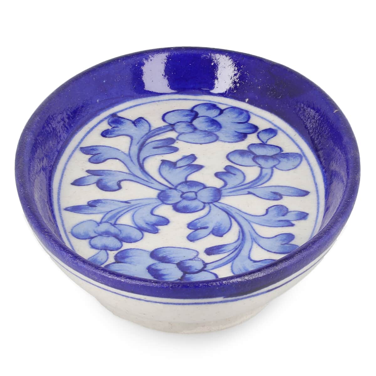 Blue Pottery Sky Floral and Leaf Pattern Oval Tray - Blue and White image number 5