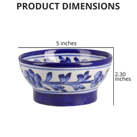 Blue Art Pottery Handmade Blue Floral and Leaf Pattern Crafted Ceramic Bowl - Set of 2 image number 3