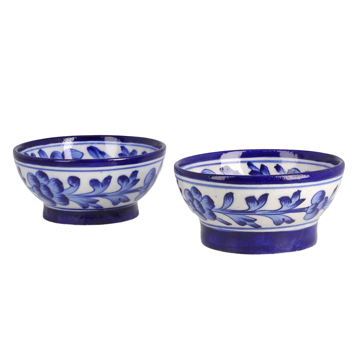 Set of 2 Blue Art Pottery Handmade Serving Mixing Bowls image number 6