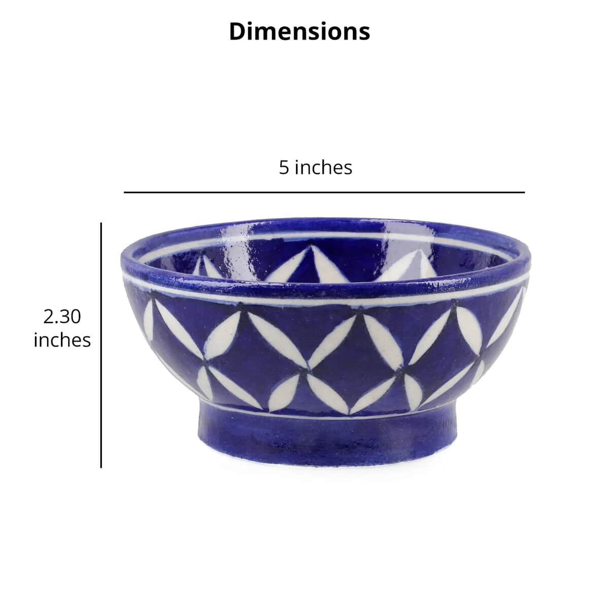 Blue Art Pottery Handmade Fine Diamond Pattern Crafted Ceramic Bowl - Set of 2 image number 5