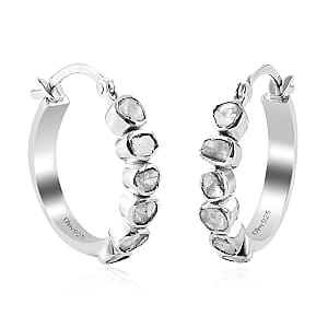 Polki Diamond Hoop Earrings in Platinum Over Sterling Silver 0.50 ctw