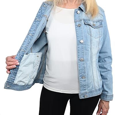 BACCINI Light Stone Wash Denim Jacket for Ladies- S | Women's Jean Jacket | Long Denim Button Jacket for Women
