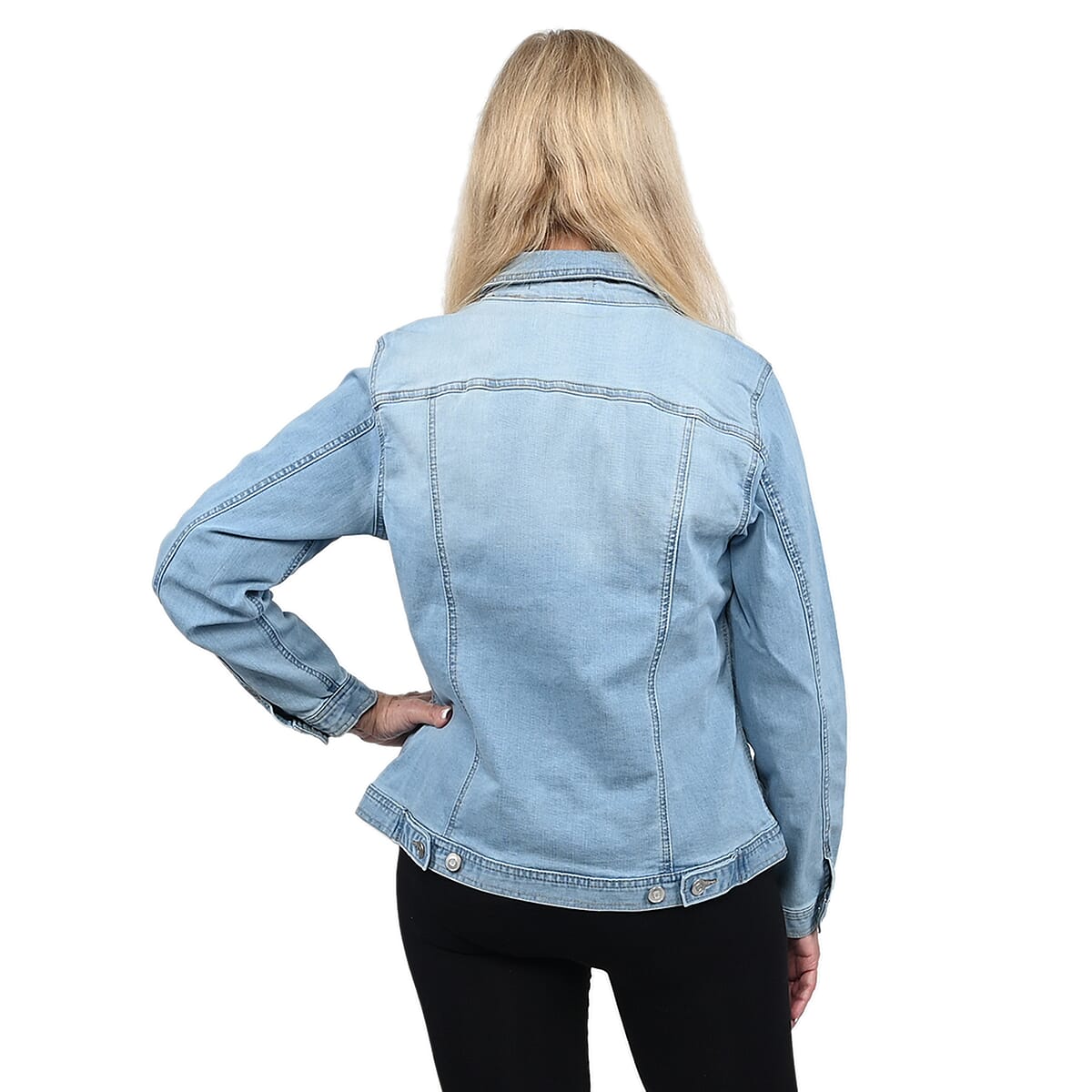 BACCINI Light Stone Wash Denim Jacket for Ladies- 2X | Women's Jean Jacket | Long Denim Button Jacket for Women image number 1