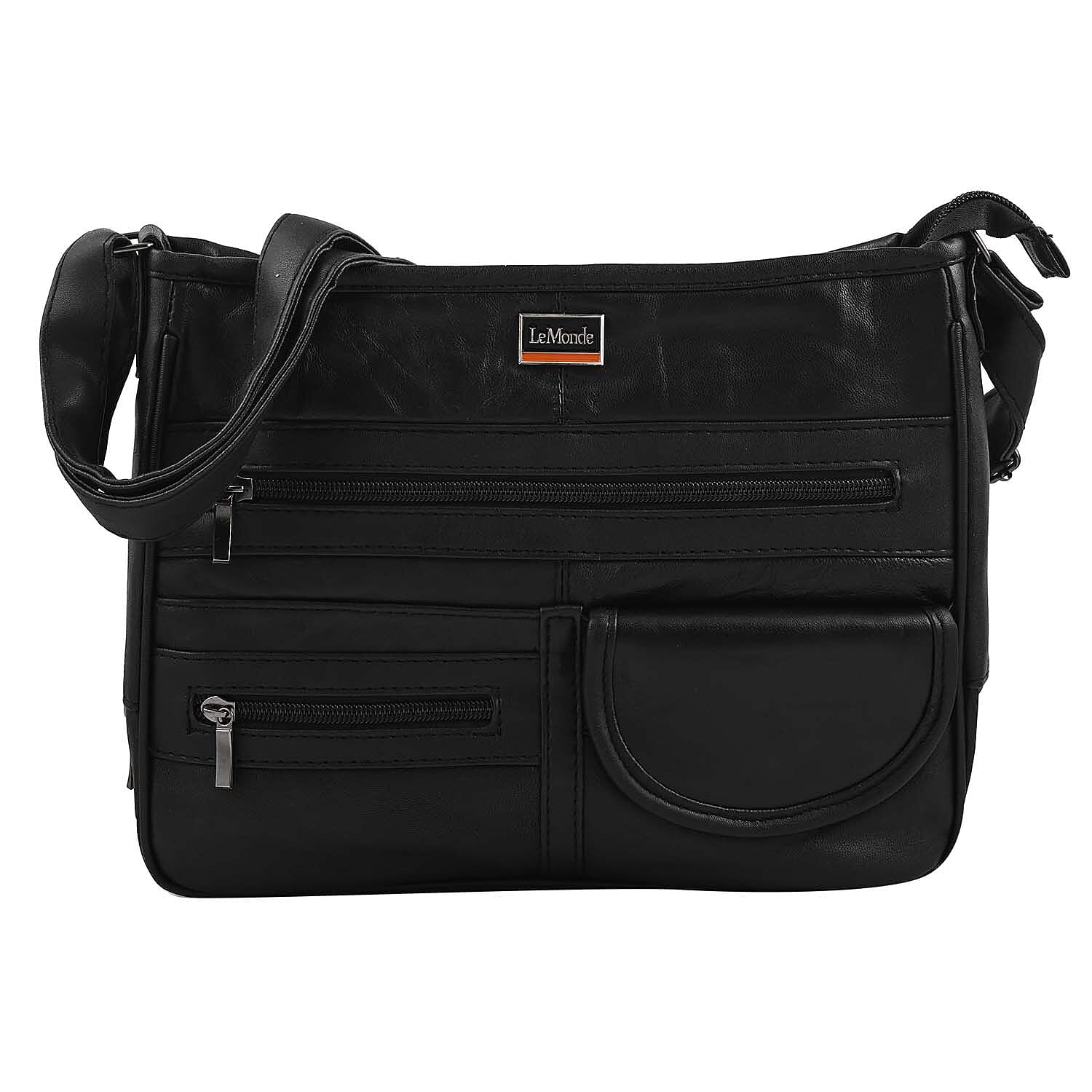 LEMONDE LONDON Black Genuine Leather Shoulder Bag with Adjustable Shoulder Strap
