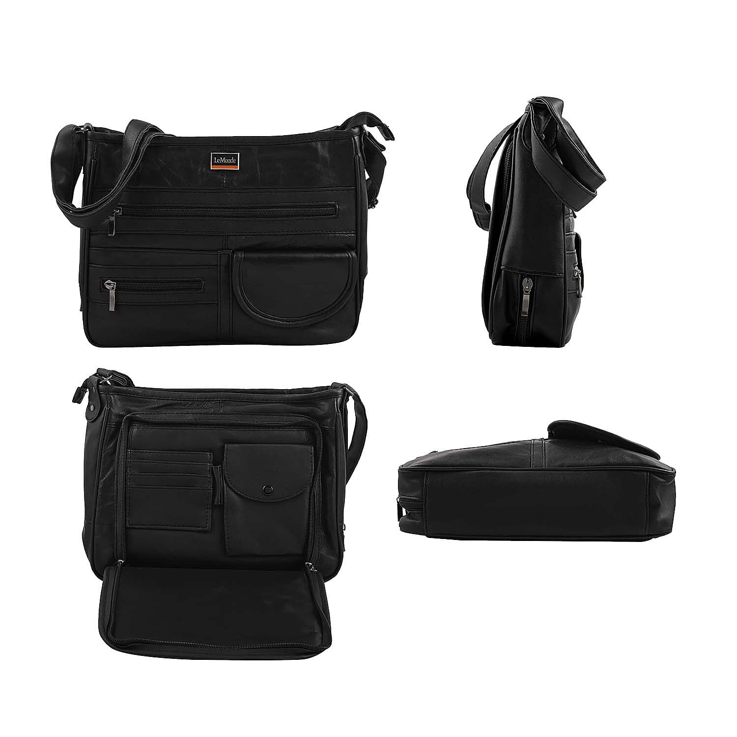 LEMONDE LONDON Black Genuine Leather Shoulder Bag with Adjustable Shoulder Strap