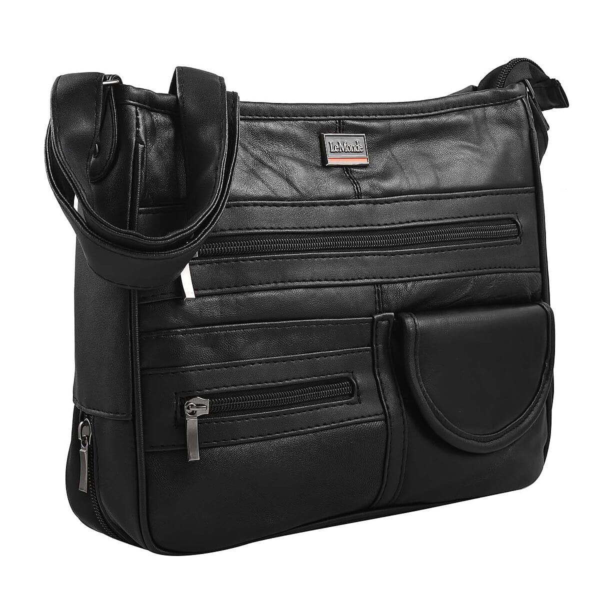 LEMONDE LONDON Black Genuine Leather Shoulder Bag with Adjustable Shoulder Strap image number 4