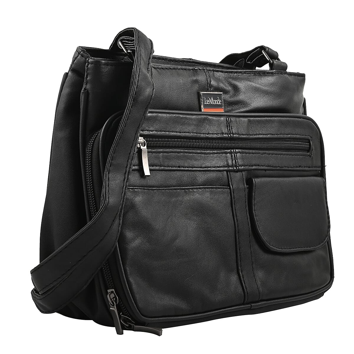LEMONDE LONDON Black Genuine Leather Shoulder Bag with Shoulder Strap image number 4