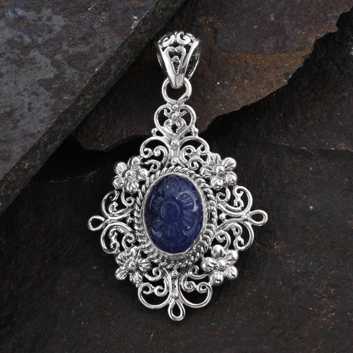 Bali Legacy Tanzanite Carved Pendant in Sterling Silver 9.00 ctw image number 1