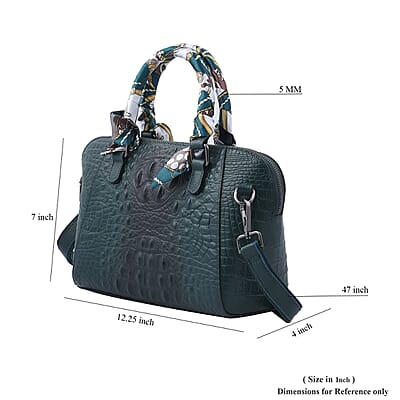 Hong Kong Closeout Olive Crocodile Embossed Genuine Leather Crossbody Bag with Scarf and Shoulder Strap