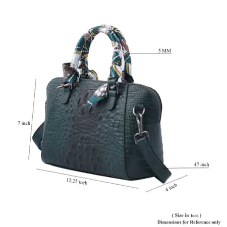 Hong Kong Closeout Olive Crocodile Embossed Genuine Leather Crossbody Bag with Scarf and Shoulder Strap image number 6
