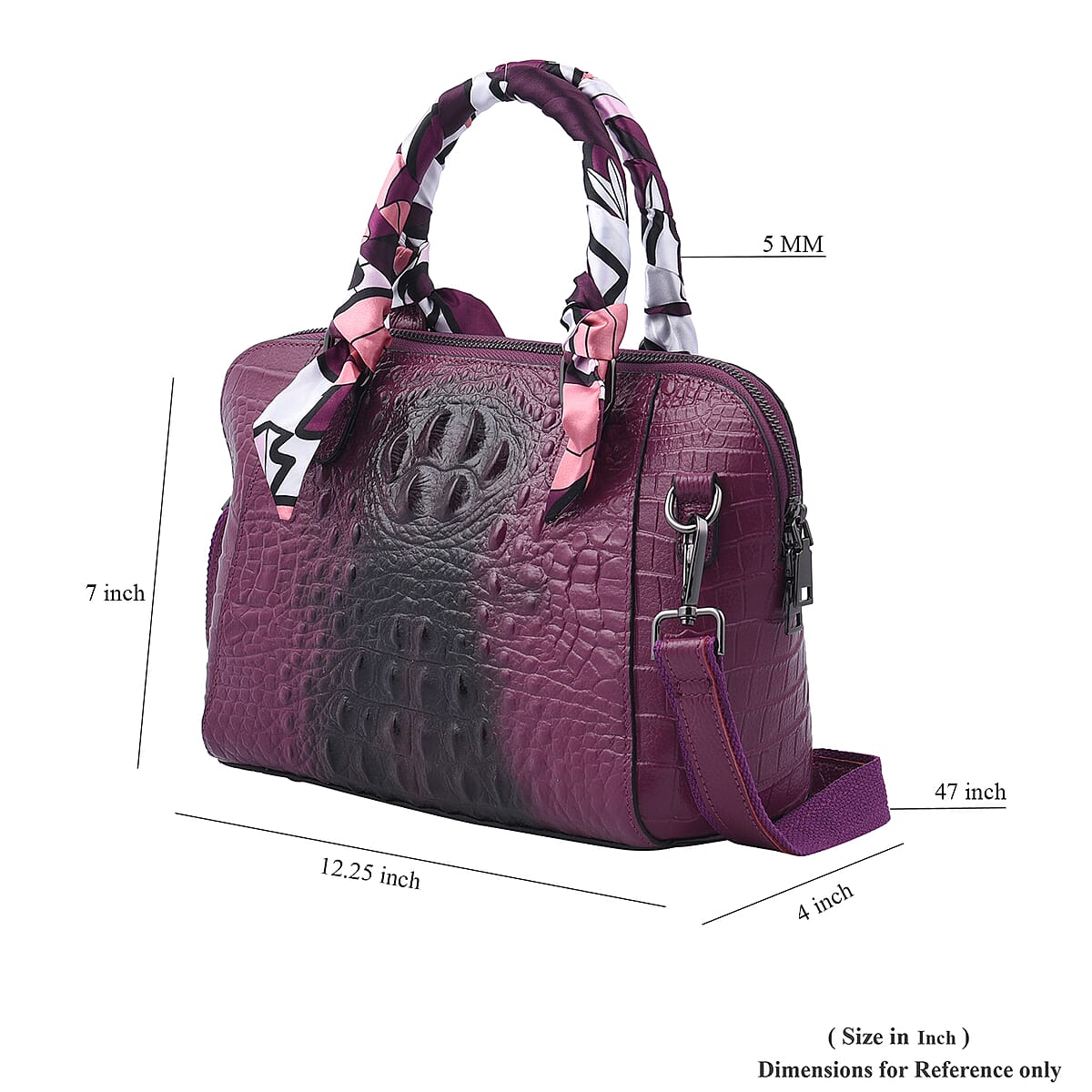 Hong Kong Closeout Purple Crocodile Embossed Genuine Leather Crossbody Bag with Scarf and Shoulder Strap image number 6