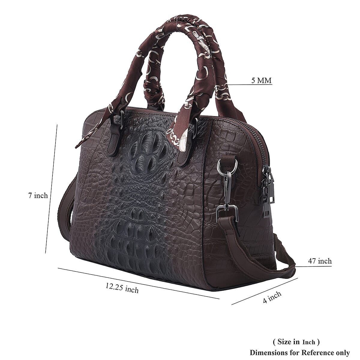 Hong Kong Closeout Chocolate Crocodile Embossed Genuine Leather Crossbody Bag with Scarf and Shoulder Strap image number 6