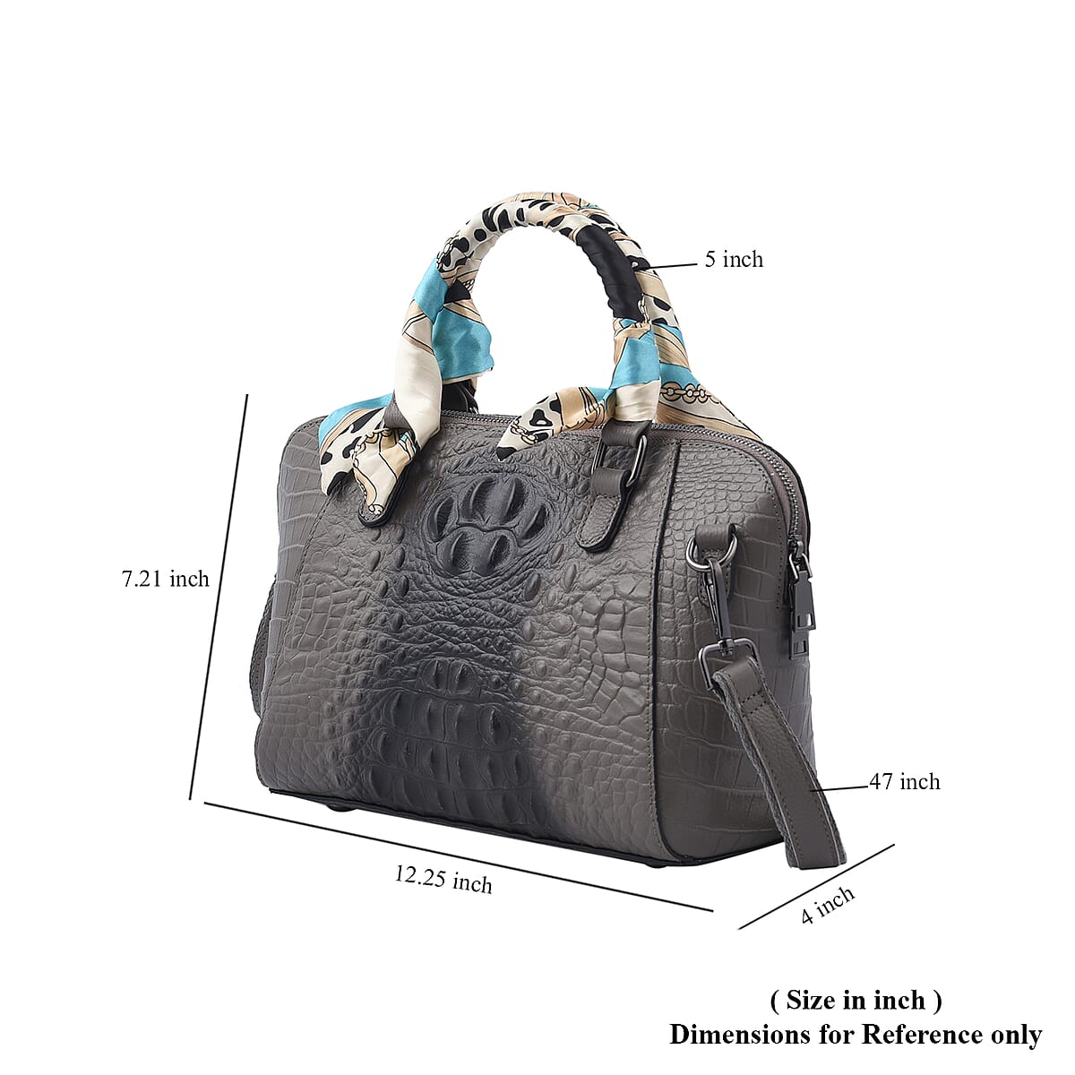 Hong Kong Closeout Gray Crocodile Embossed Genuine Leather Crossbody Bag with Scarf and Shoulder Strap image number 6
