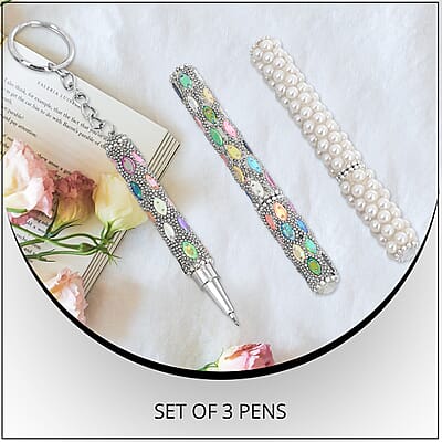 Set of 3 Silver Color Blink Pens, Key Chain Pen and Pearl Pen