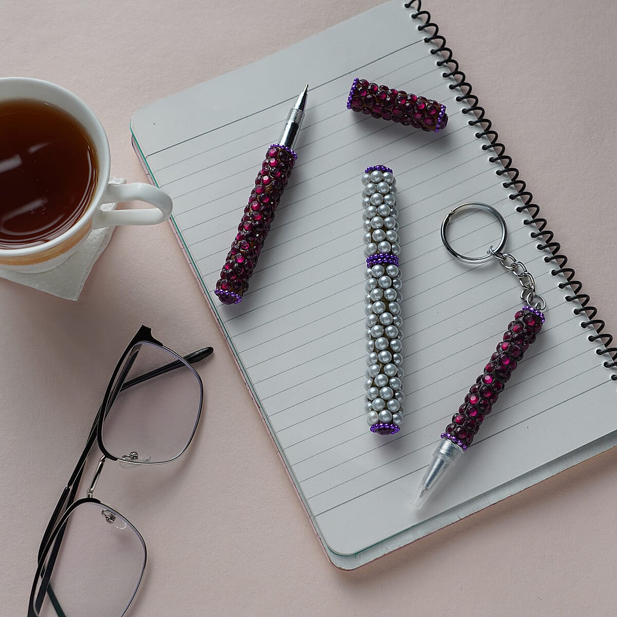 Set of 3 Purple Color Blink Pens, Key Chain Pen and Pearl Pen image number 1