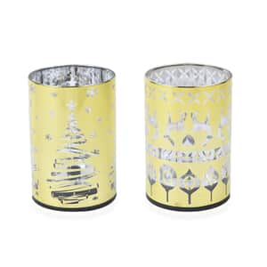 Set of 2 Golden Christmas Tree & Deer Pattern LED Lantern For Christmas Decorations, Festive Lanterns LED Light For Tabletop Home Desk Decor (3xAAA Batteries Not Included)