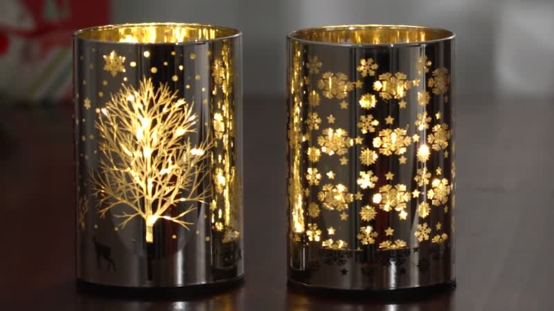 Set of 2 LED lantern-Chrismas-Gold