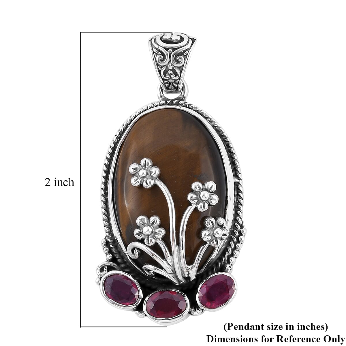 Bali Legacy Tiger's Eye and Niassa Ruby (FF) Pendant in Sterling Silver 39.80 ctw