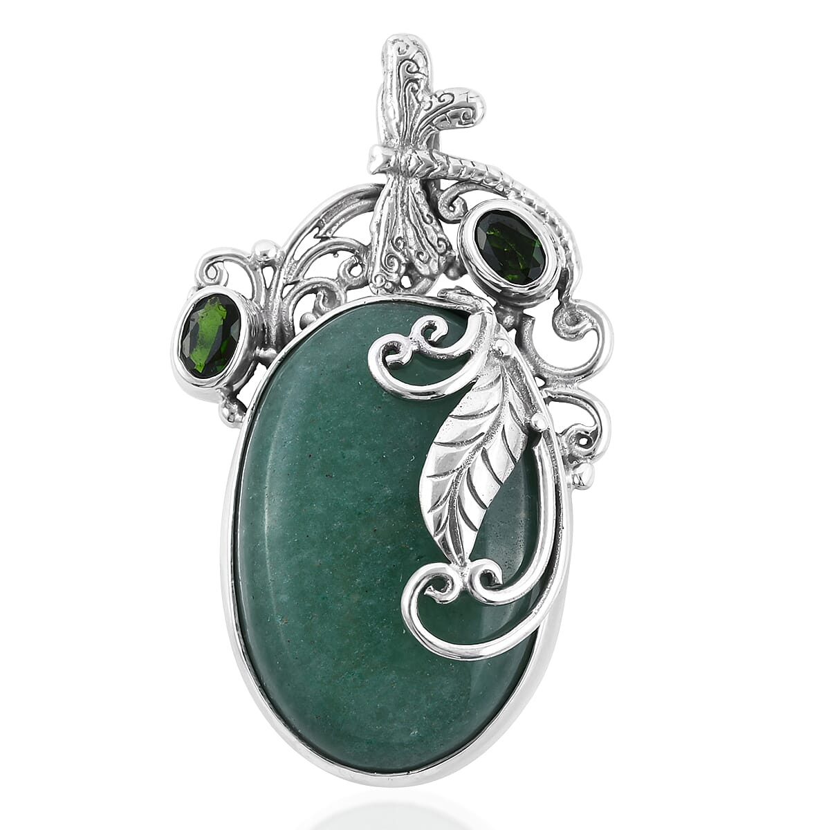 Bali Legacy Green Aventurine and Natural Chrome Diopside Pendant in Sterling Silver 11 Grams 39.00 ctw