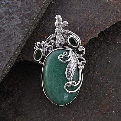 Bali Legacy Green Aventurine and Natural Chrome Diopside Pendant in Sterling Silver 11 Grams 39.00 ctw