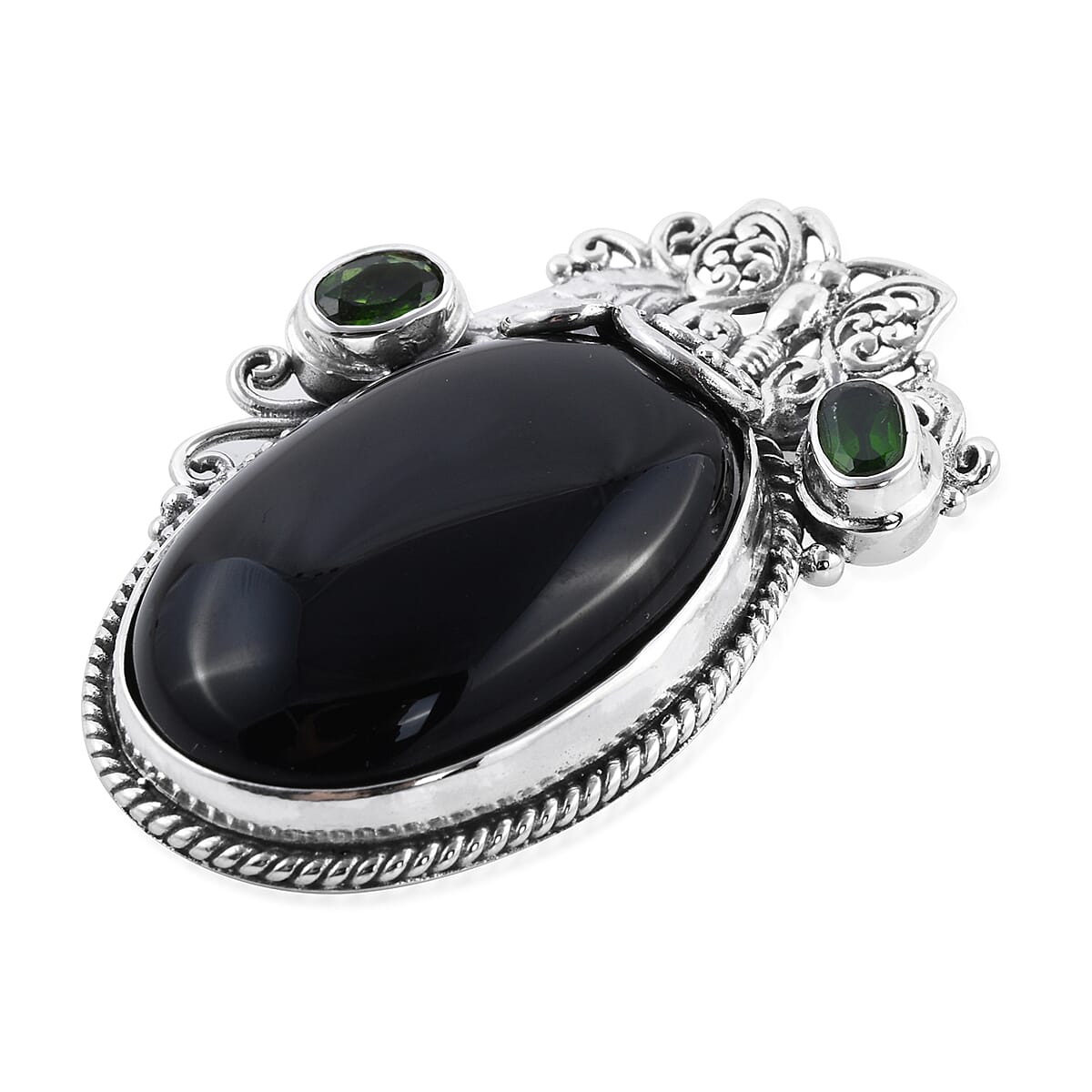 Bali Legacy Black Onyx and Natural Chrome Diopside Pendant in Sterling Silver 11 Grams 39.00 ctw image number 2