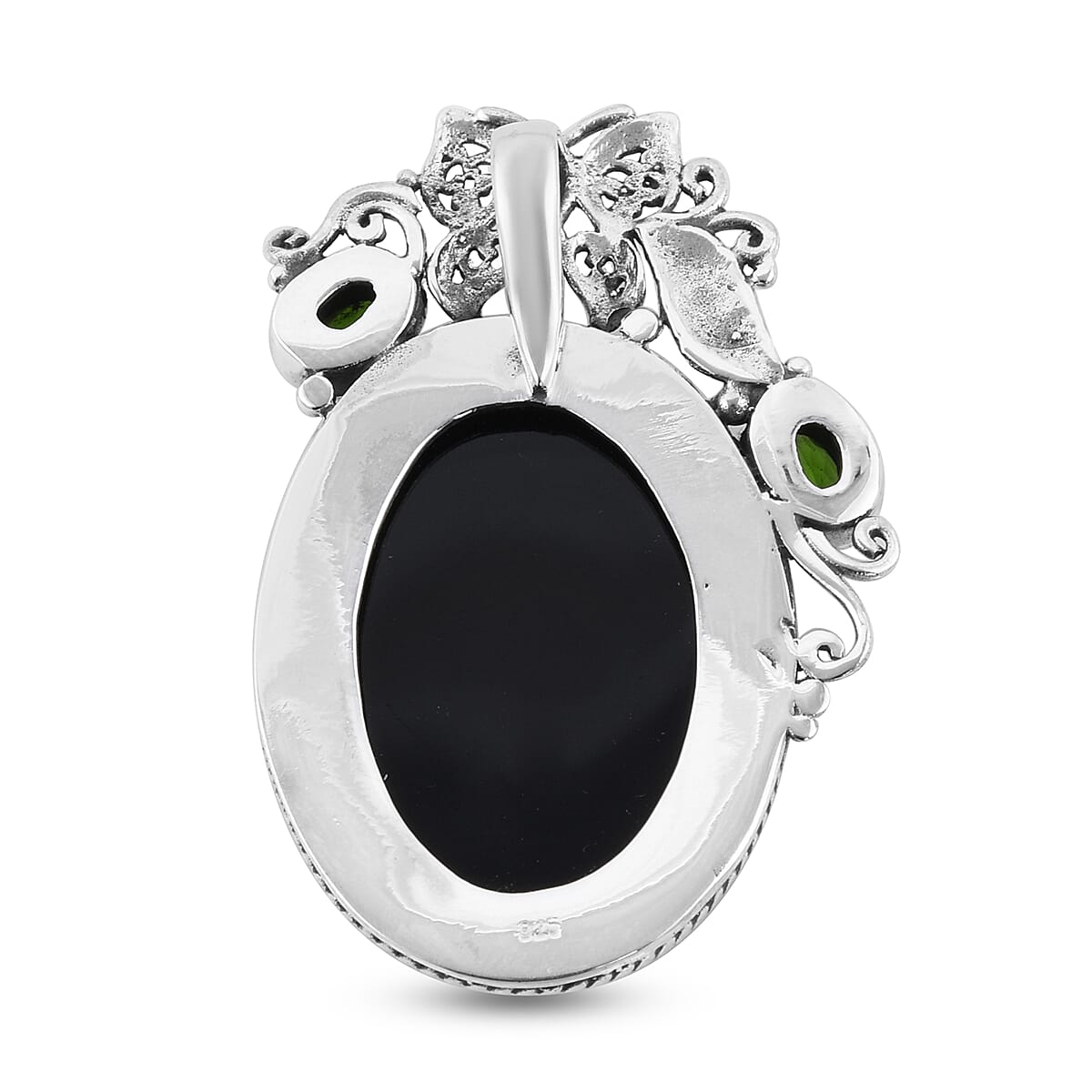 Bali Legacy Black Onyx and Natural Chrome Diopside Pendant in Sterling Silver 11 Grams 39.00 ctw