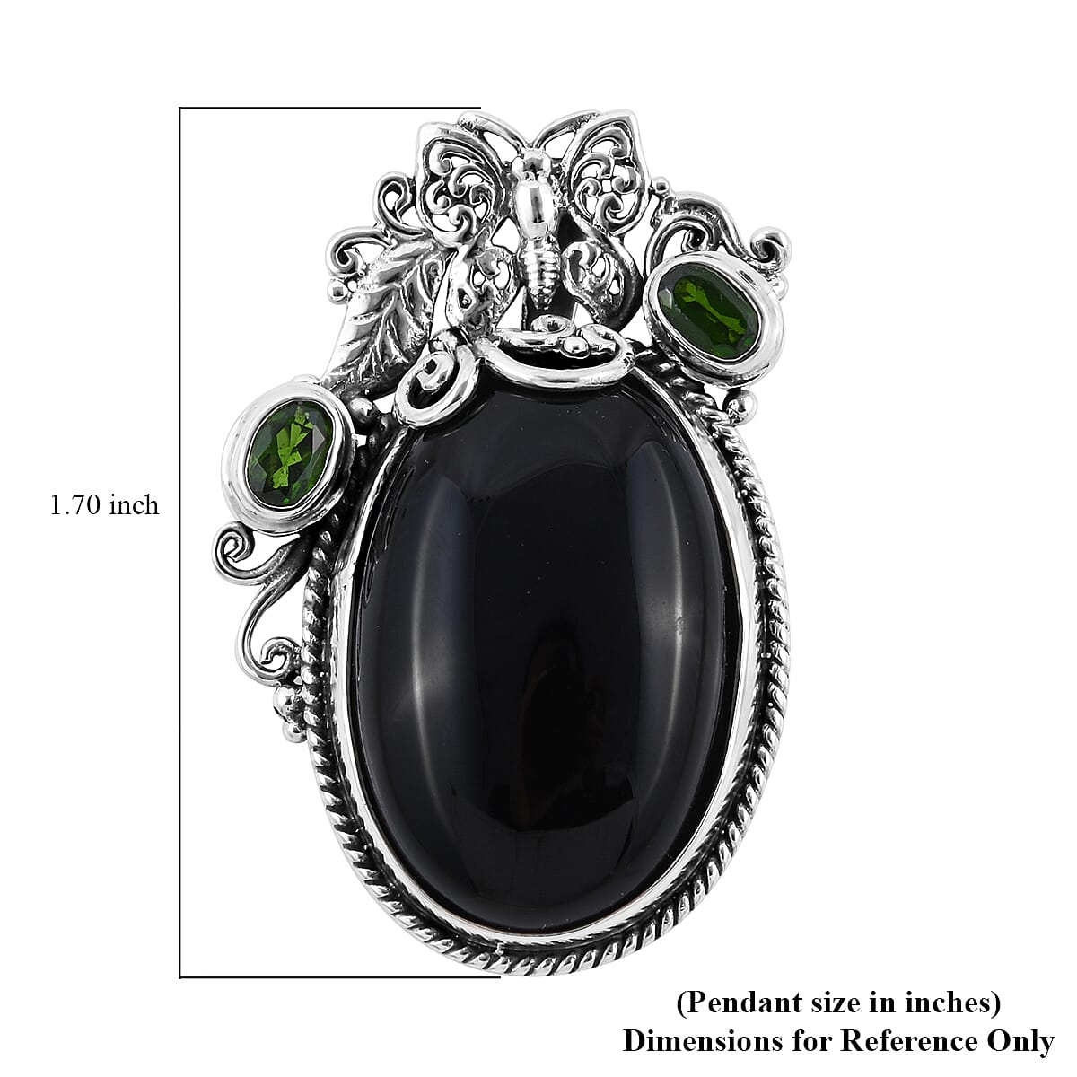 Bali Legacy Black Onyx and Natural Chrome Diopside Pendant in Sterling Silver 11 Grams 39.00 ctw