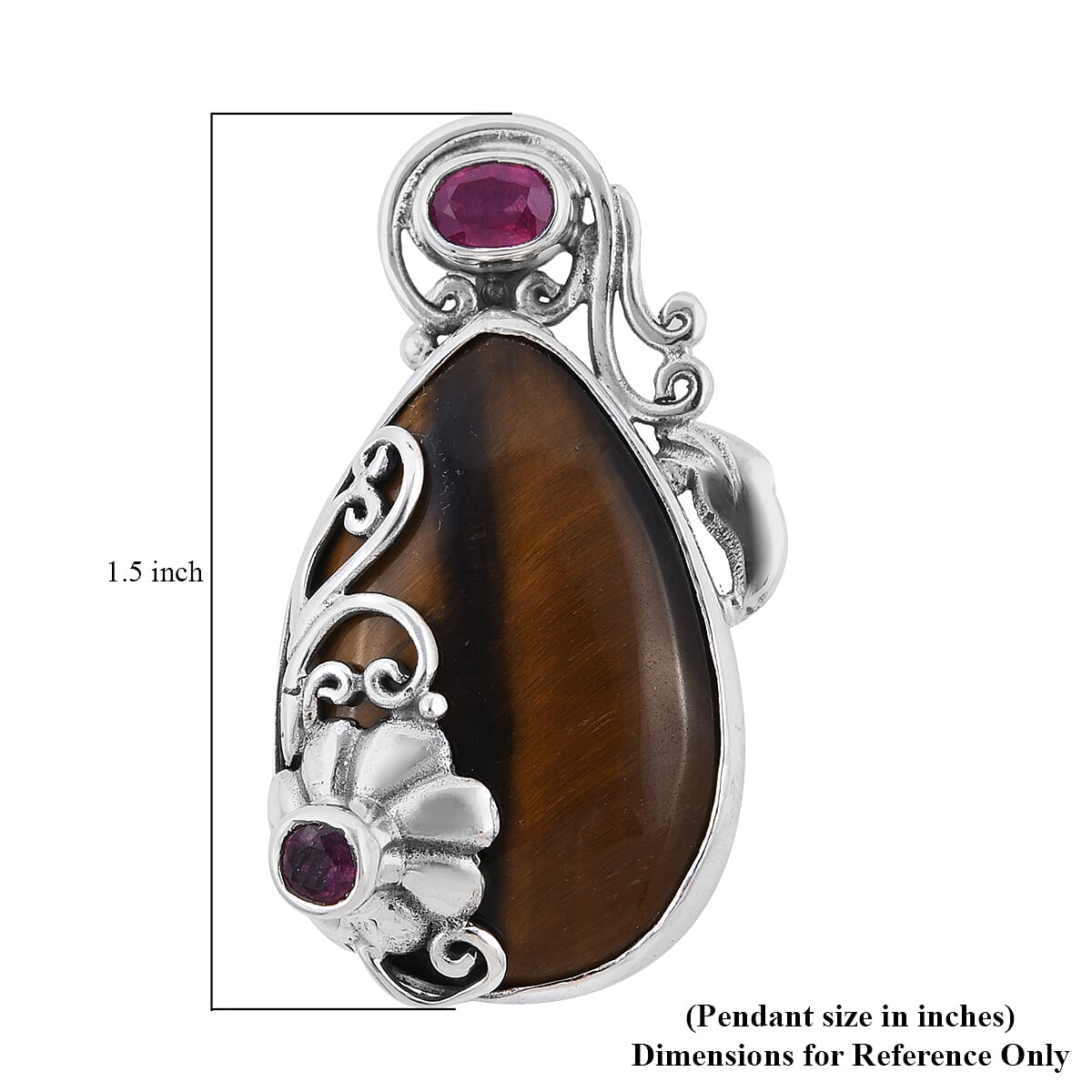 Bali Legacy South African Tiger's Eye and Niassa Ruby Pendant in Sterling Silver 11 Grams 32.80 ctw image number 4