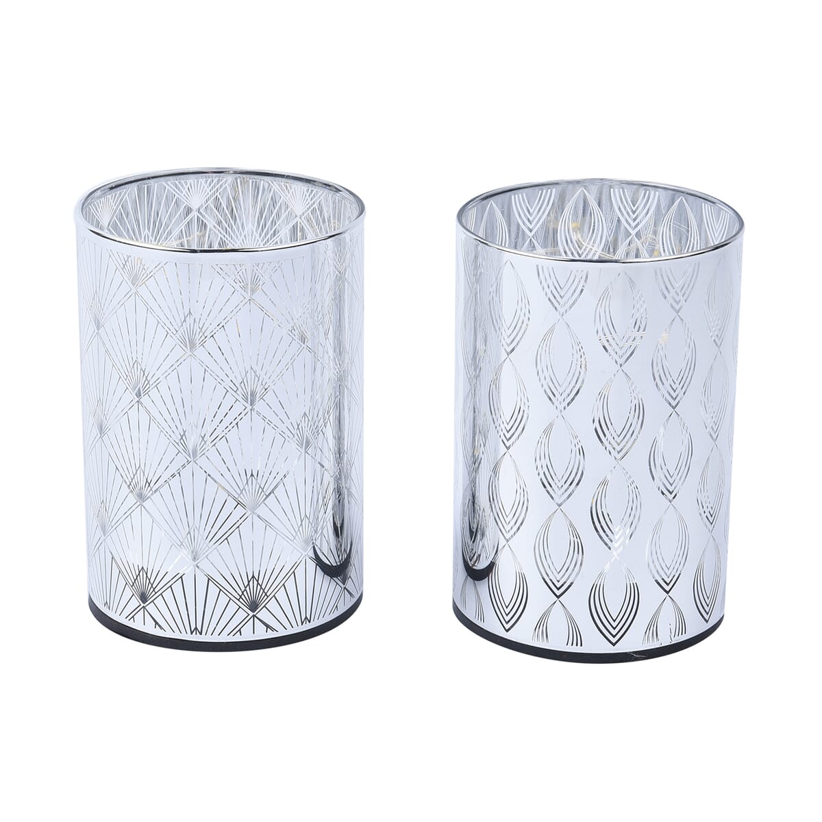 Set of 2 Silver Color Diamond and Hook Ring Pattern Warm LED Lantern (Battery 3AAA not included) image number 0