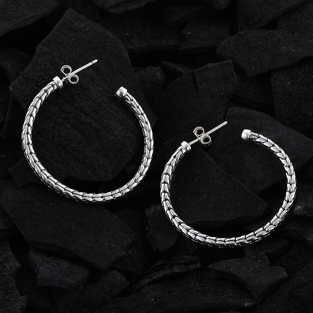 Bali Legacy Sterling Silver Padian Hoop Earrings 10.75 Grams image number 1