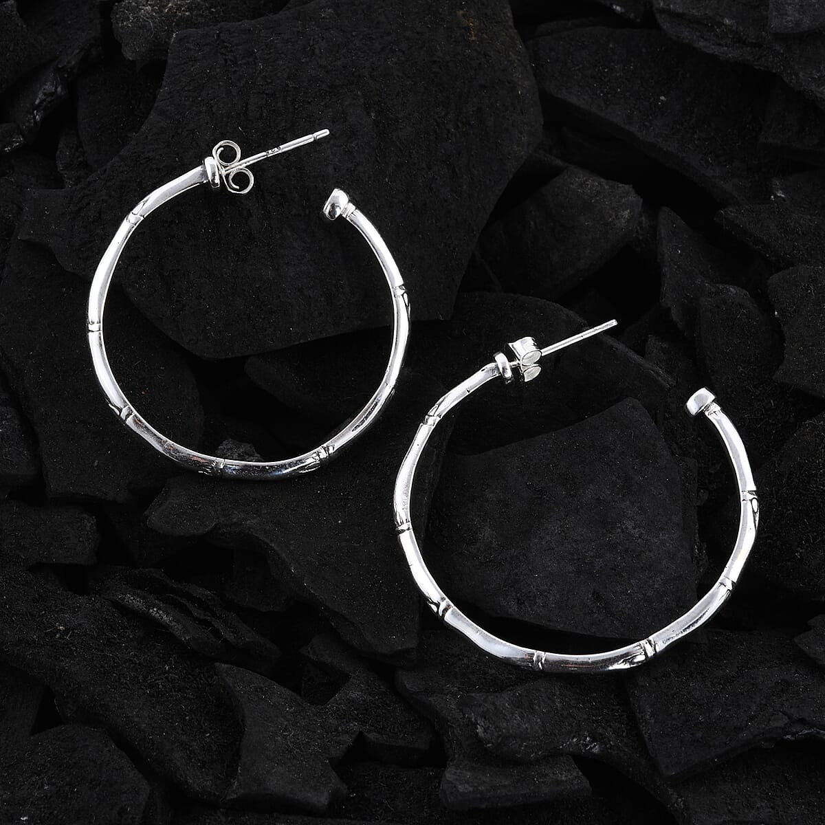 Bali Legacy Bamboo Hoop Earrings in Sterling Silver 12.40 Grams image number 1