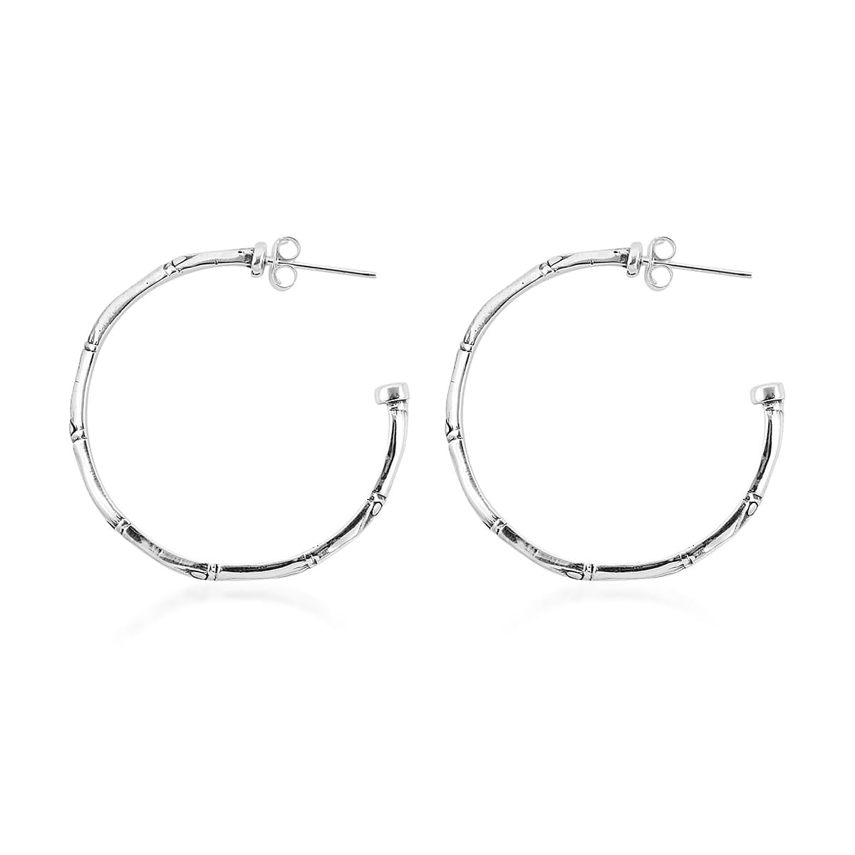 Bali Legacy Bamboo Hoop Earrings in Sterling Silver 12.40 Grams image number 3