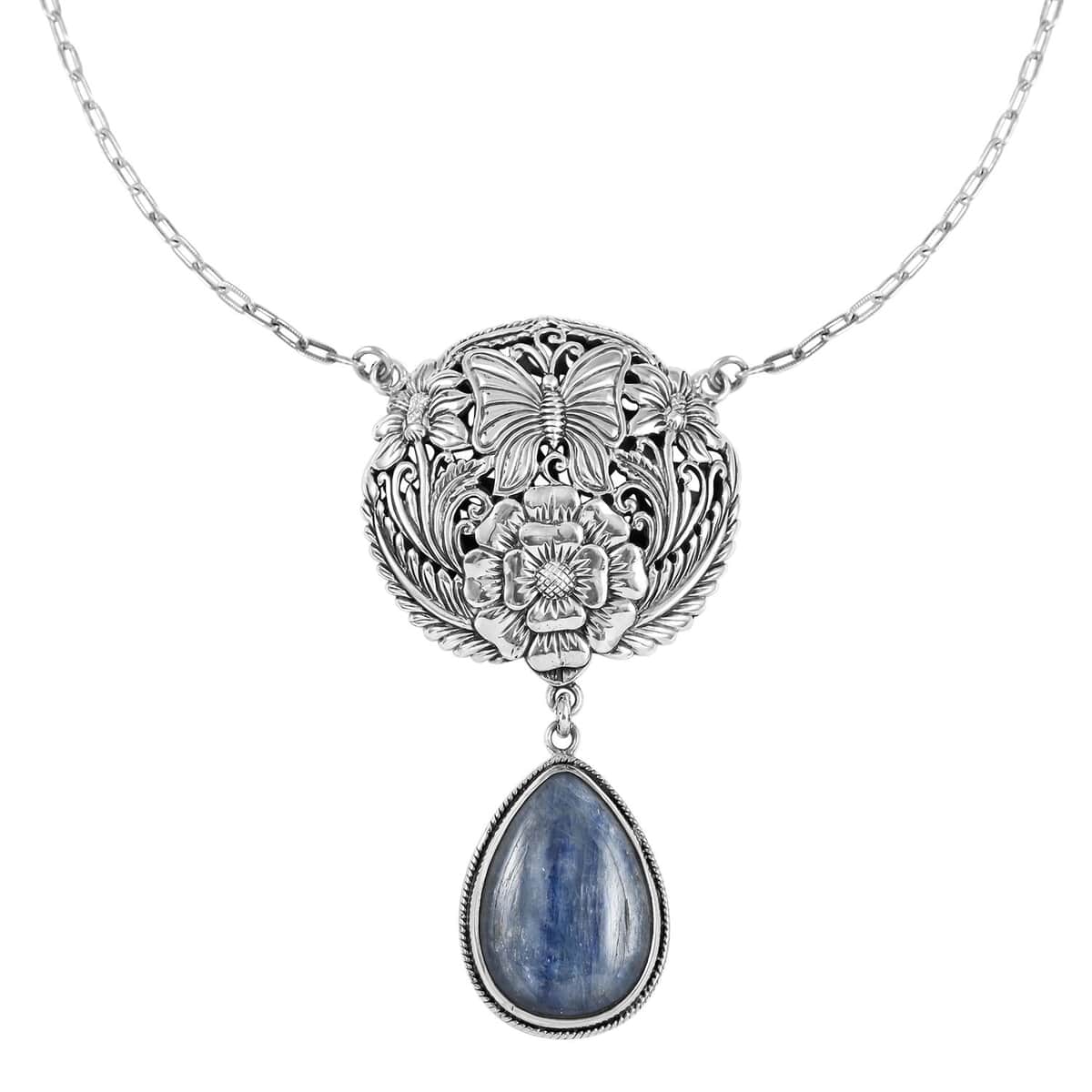 Bali Legacy Himalayan Kyanite Floral and Butterfly Necklace 18 Inches in Sterling Silver 21.00 ctw image number 0