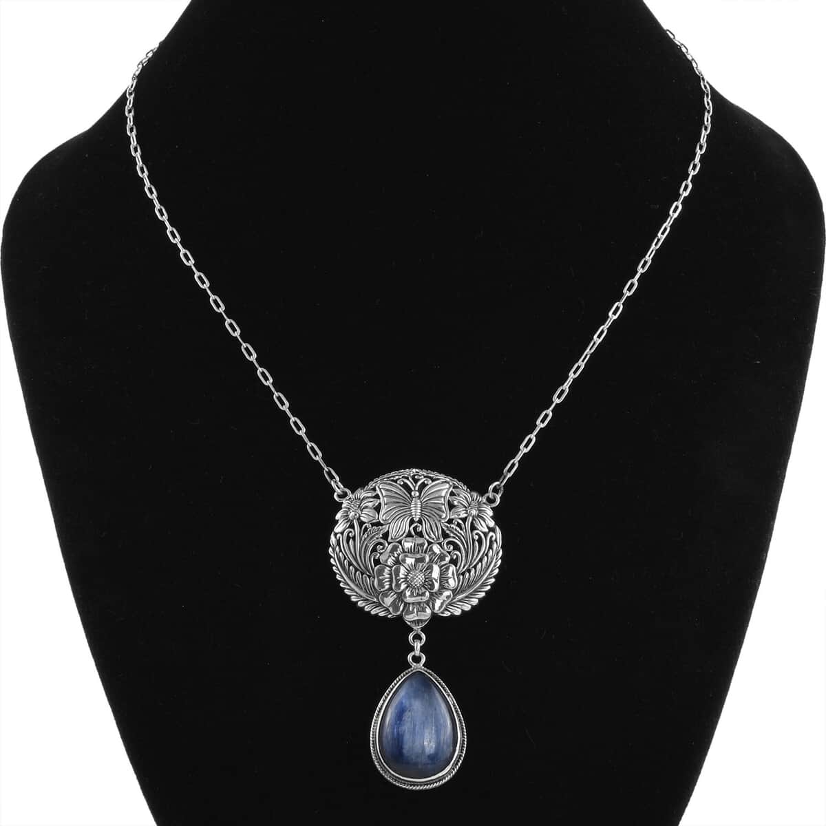 Bali Legacy Himalayan Kyanite Floral and Butterfly Necklace 18 Inches in Sterling Silver 21.00 ctw image number 2