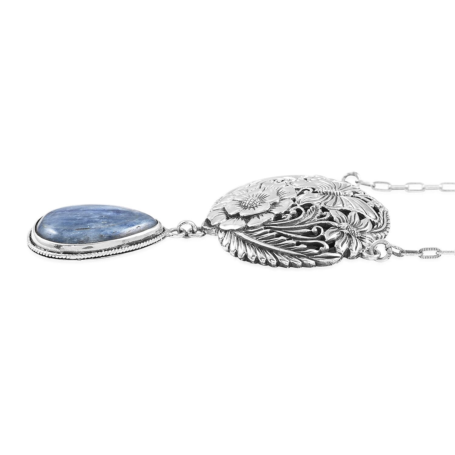 Bali Legacy Himalayan Kyanite Floral and Butterfly Necklace 18 Inches in Sterling Silver 21.00 ctw